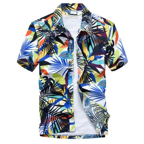 

2019 Men Beach Short Sleeve Blouse Hawaiian Shirt Summer Beach Holiday Floral Shirt Men Boy Casual Slim Fit TOP