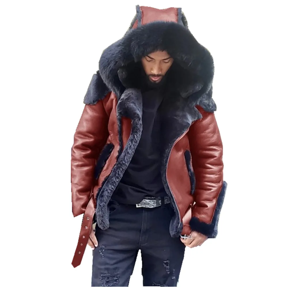 

5 Colors Faux Fur Winter Leather Jacket Men's Fashion Warm Hooded Coat Plus Size 5XL Zipper Fur Jackets