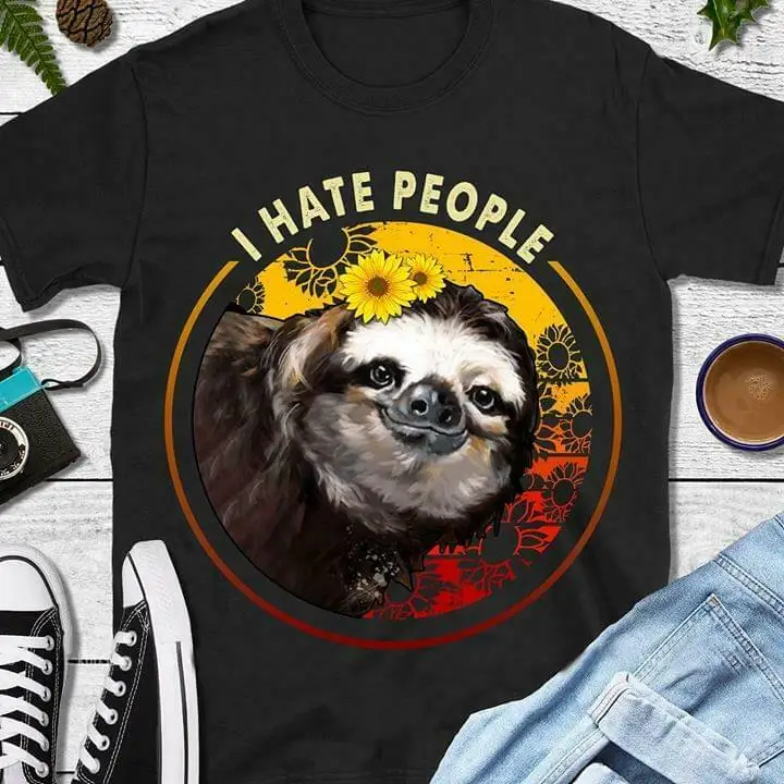 Хиппи Подсолнух Ленивец я люблю людей Мужская черная футболка хлопок S 4Xl 033195| |