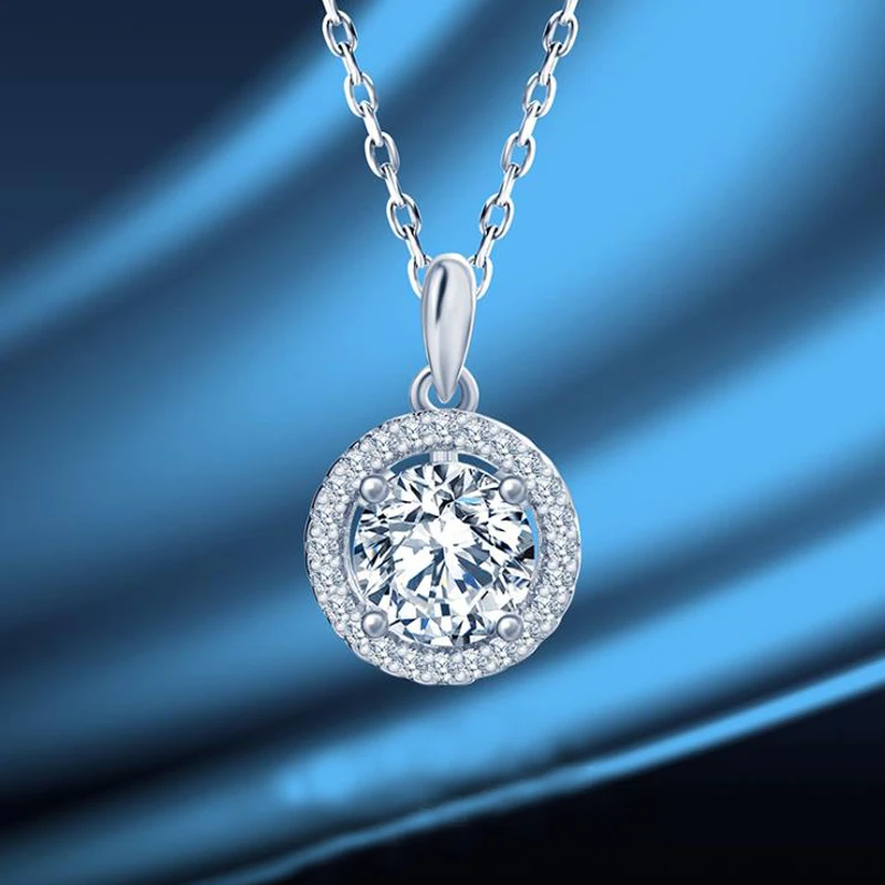 

Color GRA Certification Round Moissanite 925 Sterling Silver Full Diamonds Necklace Diamond Fine Jewelry Woman Girl Gift