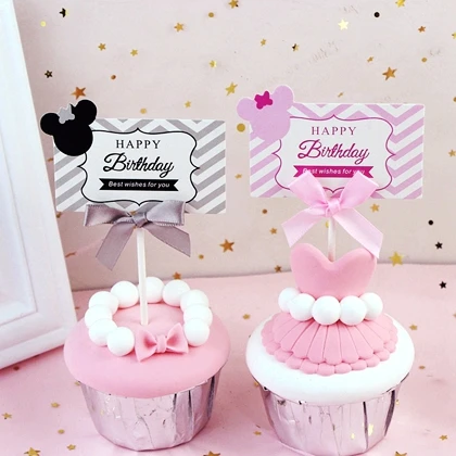 pink and black 10 шт/лот бант пустой может написать торт Топпер с днем рождения свадьба DIY пригласительные карты торты кекс Decoration украшение - Цвет: pink and black