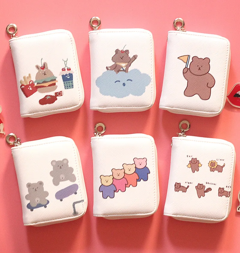 Милый маленький Медвежонок кошелек женский студенческий мультяшный короткий на
