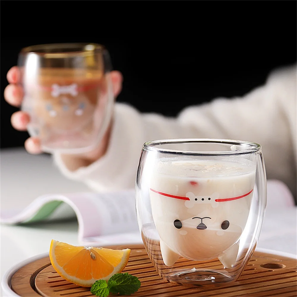 

Double-layer Glass Cup Creative Cute Carton Bear Heat-resistant Coffee Milk Juice Beer Cups Teacup for Lady Christmas Gift 280ml