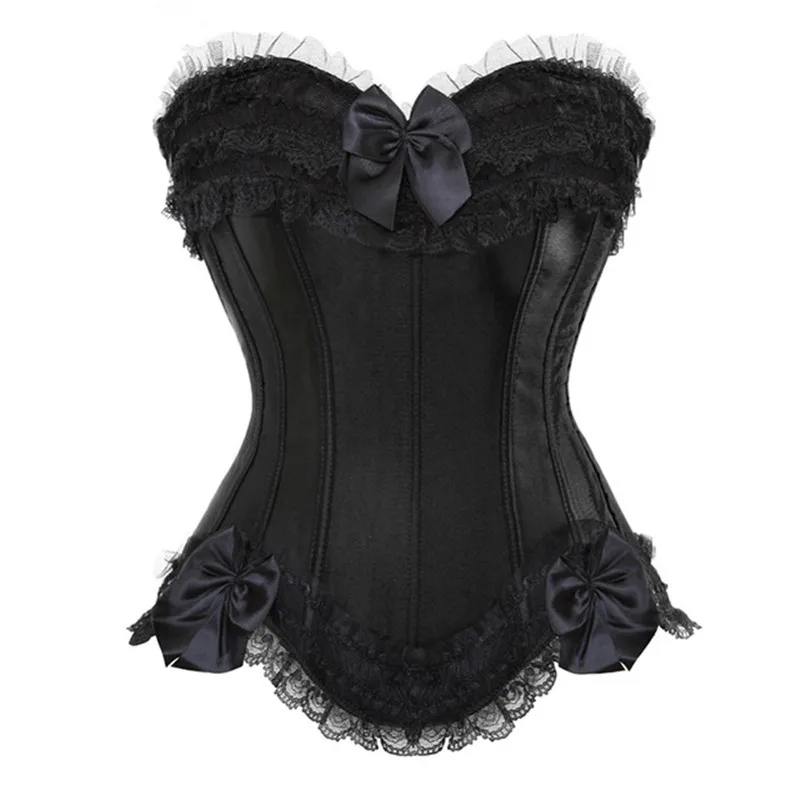 

Lace Faux Leather Bustier Sexy Corselet Bodyshaper Lingerie Plus Size 6XL Classic Gothic Black Steampunk Corset Top Satin Dobby