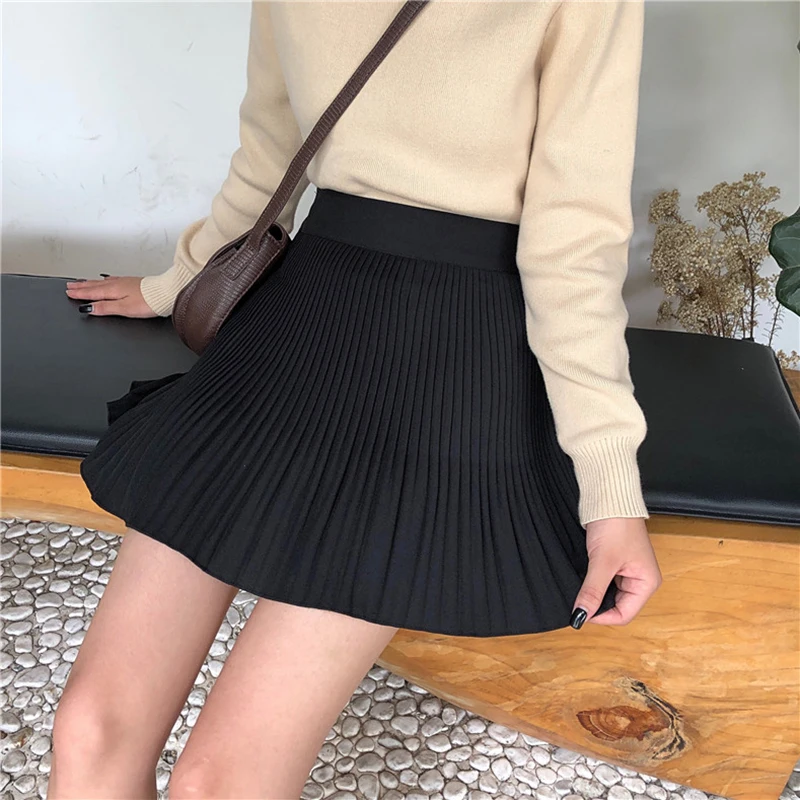 Женская вязаная юбка-трапеция Повседневная однотонная мини-юбка выше колена с