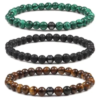 men cylinder hematite black lava beads bracelets 6mm natural tiger eye malachite stone beaded bracelet bangle women yoga jewelry