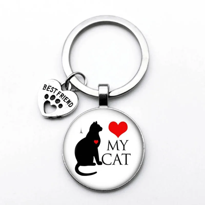 Брелок для ключей с кабошоном Love Cat Pet изображением собак стеклянный|Брелоки| |