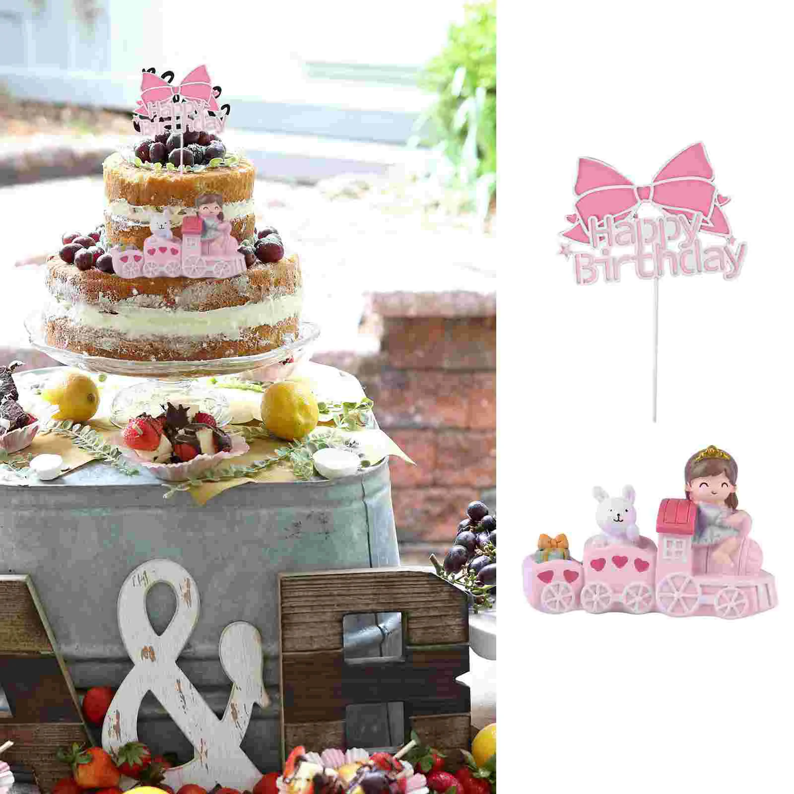 

2pcs Delicate Letter Cake Birthday Topper Cake Train Ornament Party Supplies