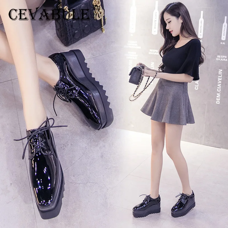 CEVABULE женские элегантные лакированные кожаные туфли на платформе летние с