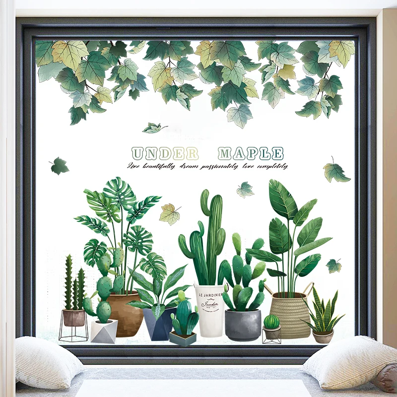 

[SHIJUEHEZI] Plant Leaves Wall Stickers DIY Potted Culture Mural Decals for Living Room Bedroom Kitchen Nursery Home Decoration