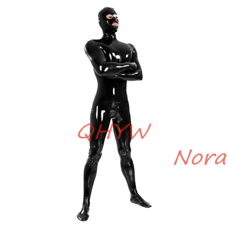 

Sexy exotic Sexy handmade customize Black Men male Latex Catsuit With hood&gloves&socks zentai cekc fetish Bodysuits back zip