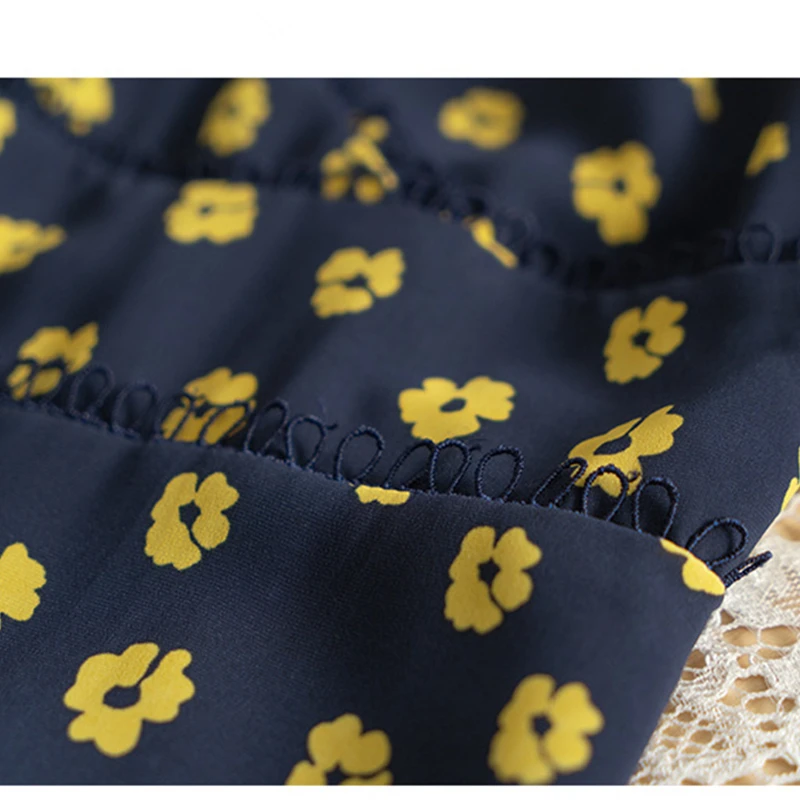 

Women's Vacation Leisure V-Neck Waist Small Daisy Print Short-Sleeved Dress Mid-Length Skirt 2021 Spring And Summer Clothings