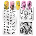 Трафареты для штампов с геометрическими листьями, пластины для штамповки ногтей