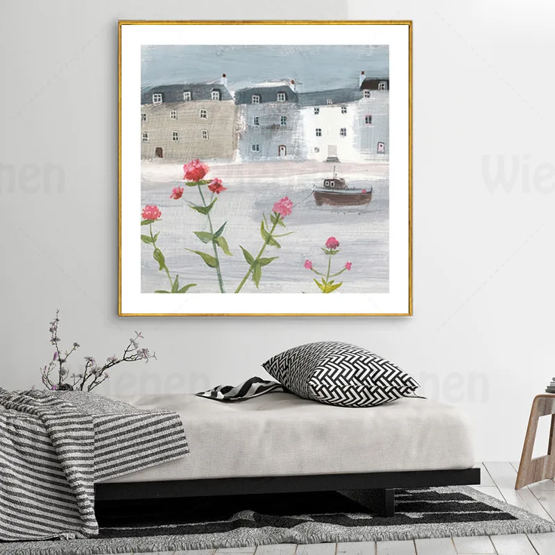 

HD Painting Suburban Scenery Hand-Painted Canvas Prints Square Poster Wall Art Picture for Living Room Bedroom Dining Wall Decor