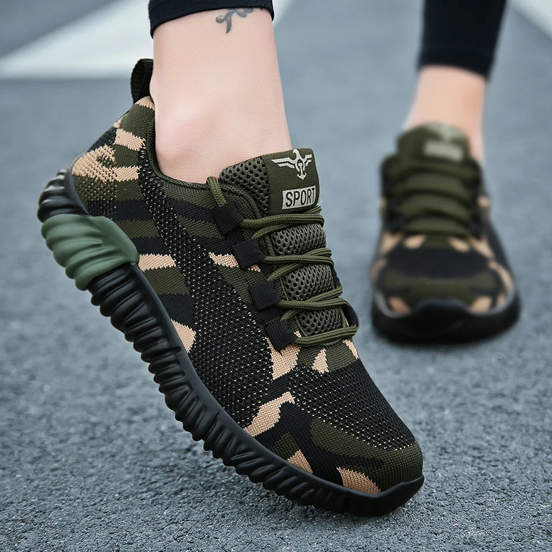 

2021 New Camouflage Fashion Sneakers Women Summer Breathable Casual Shoes Men Army Green Trainers Plus Size 35-44 Lover Shoes