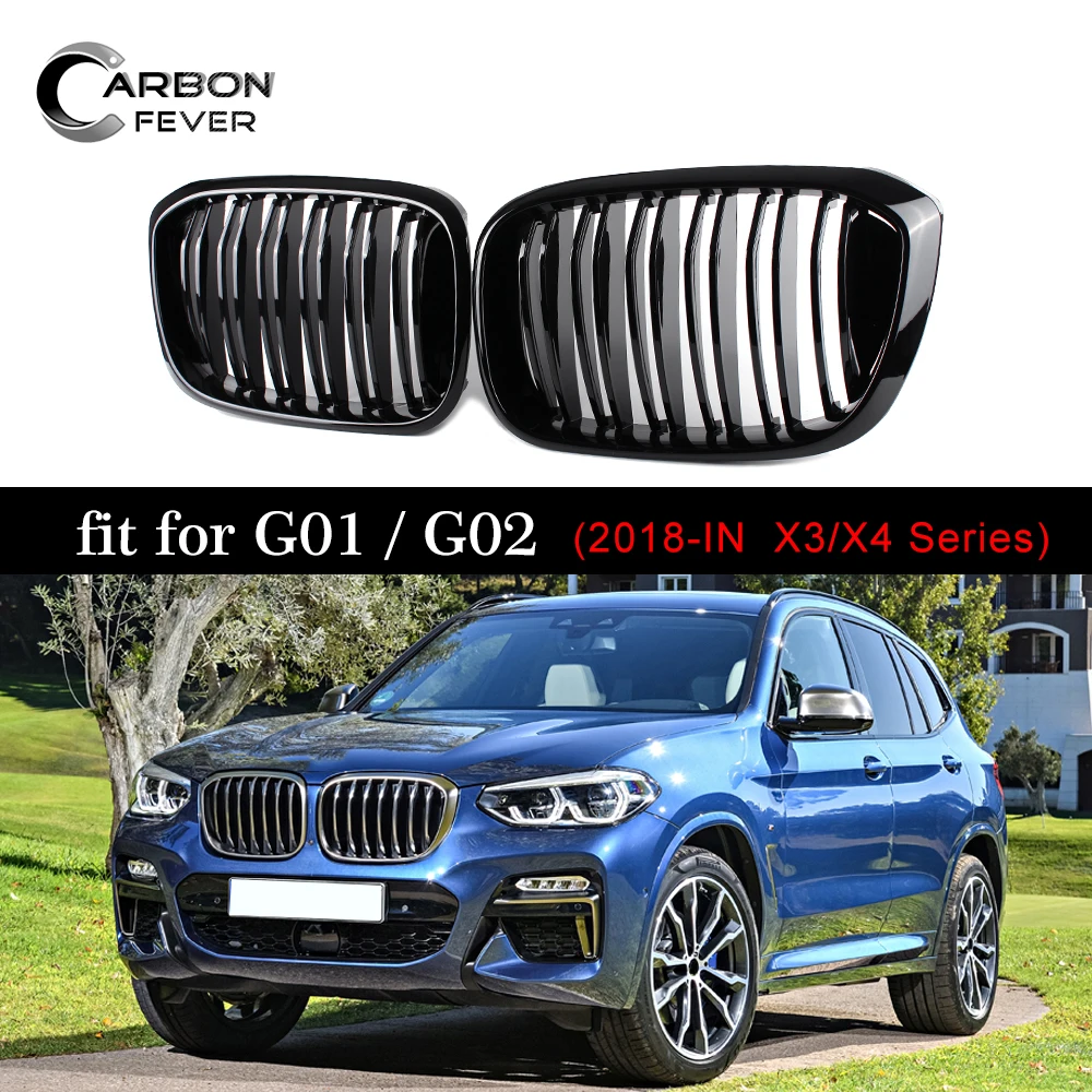 Передний гриль с двойными реглами для BMW X3 G01 X4 G02 2018 + глянцевые черные гоночные