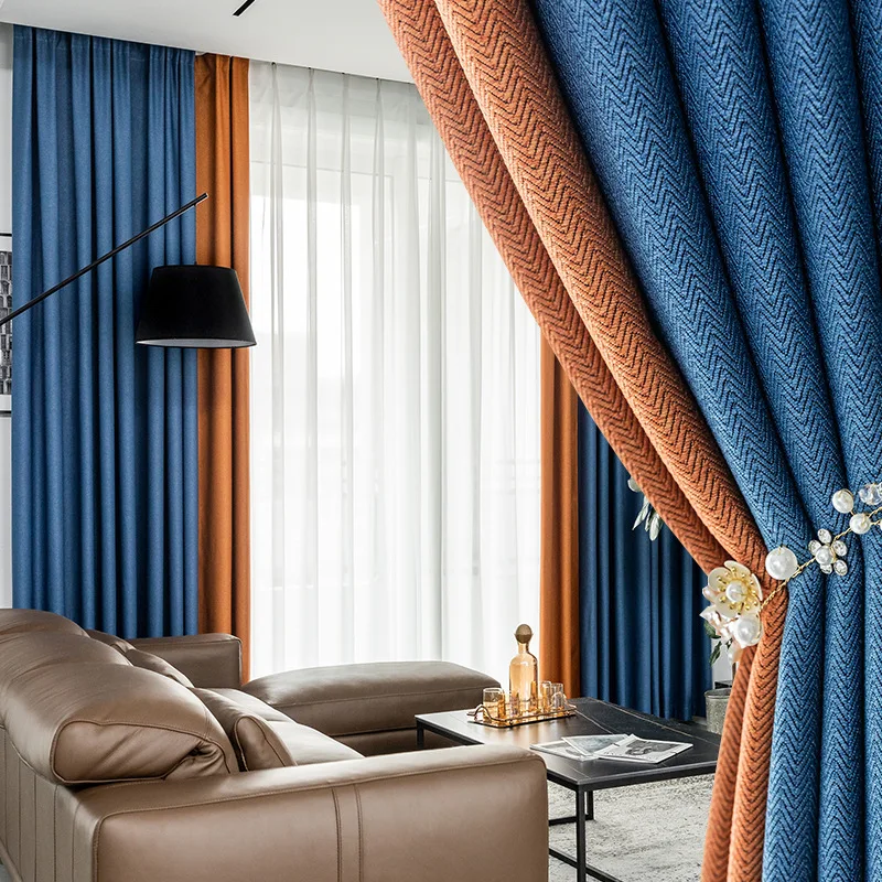 

2021 New Modern Imperial Hemp Sunscreen Simple Solid Color Stitching Light Luxury Curtain Curtain for Living Dining Room Bedroom