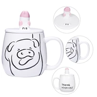 ceramic pig cup with lid cute large capacity coffee mug personality creative trend couple student gift mobile phone holder cup