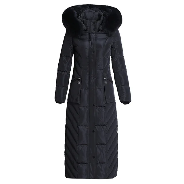 S- 4XL plus size Winter over the knee X-long 90% Duck down coat female X-Long thick warm Down Jacket real fox fur Parkas F442