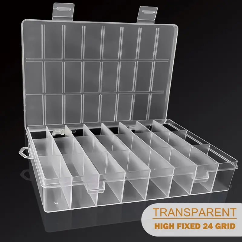 

24 Grids Compartment Storage Box Transparent/Black Plastic Jewelry Earring Box Screw Sewing Case Practical Toolbox