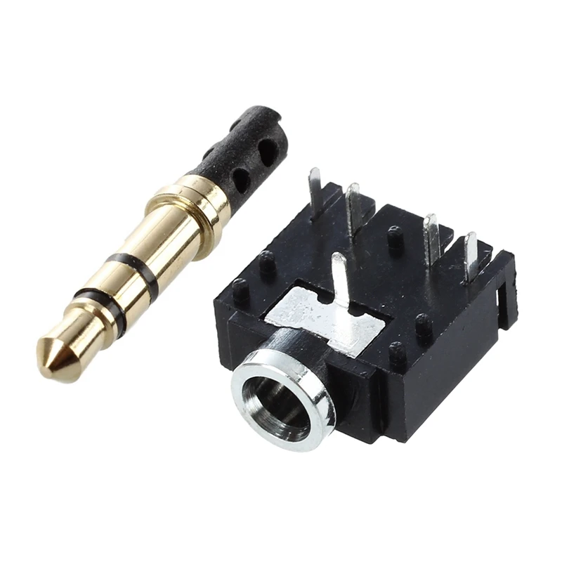 10Pcs 3.5Mm Male Plug 3 Pole Soldering Earphone Headphone Audio Jack Gold Tone &amp Dip Pcb Mount 5 Pins Socket Headpho |