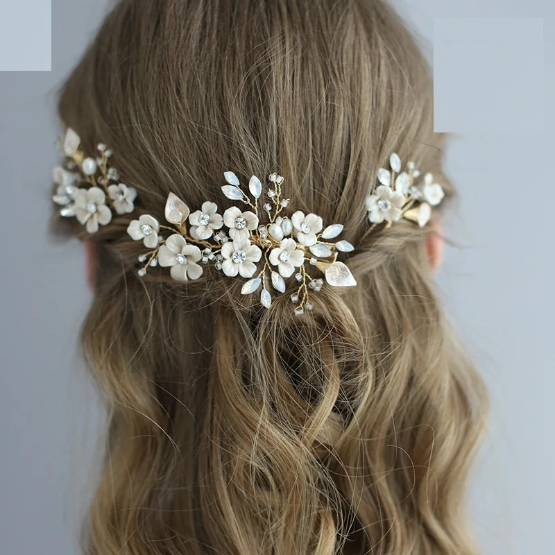 

Bridal accessories Hair earrings, hair clip set, handmade ceramic custom fascinator