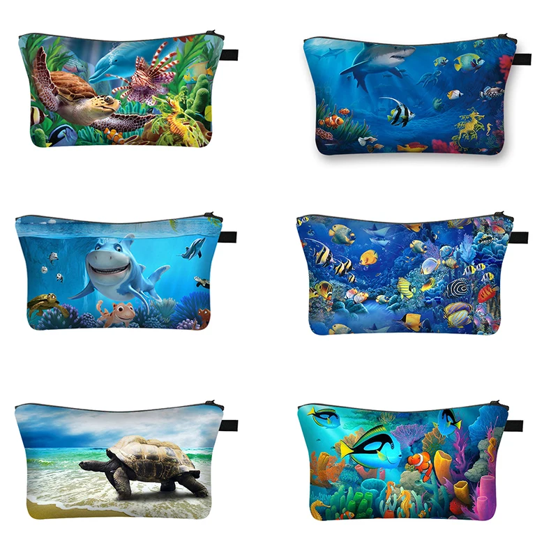 Underwater World Cosmetic Case Women Clutch Shark/Dolphin/Turtle Makeup Bags Girls Lipstick Beauty Storage Bag | Багаж и сумки