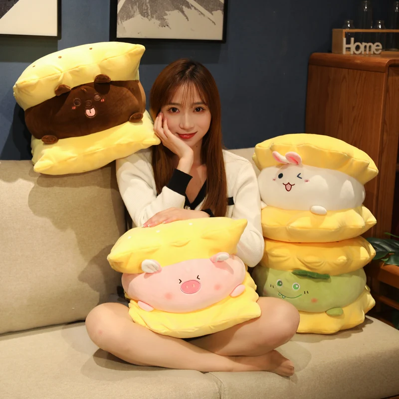 

Kawaii Creative Sandwich Biscuits Plush Pillow Simulate Animal Pig Dinosaur Rabbit Bear Plush Cushion with Blanket Plushie Doll