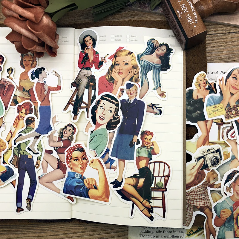 

Vintage European American Lady Stickers Travel Junk Journal DIY Scrapbooking Diary Album Phone TN Sticker Decorative