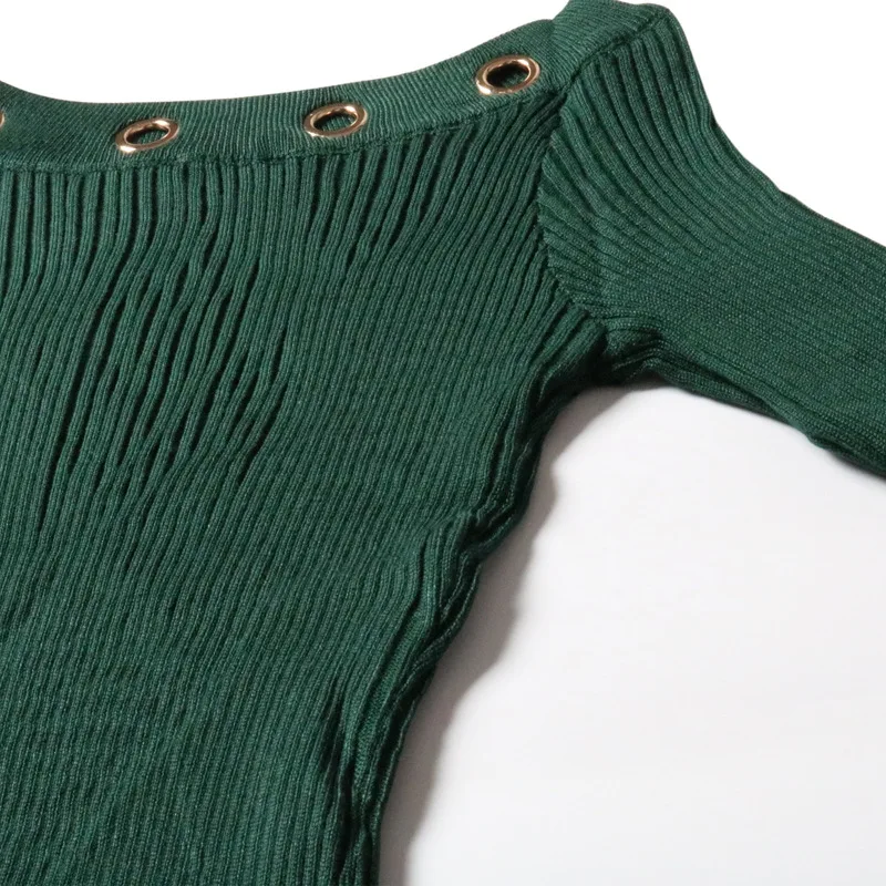 

Autumn and Winter Knit Dress 2019 New European and American Word Collar Circle Buckle Split Bag Hip Dress