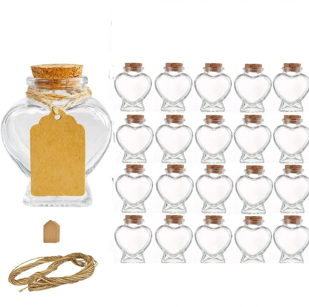 

Pieces Heart Shaped Small Glass jars with Cork Lids, Glass Favor Jars for Wedding Decoration, DIY, Home, Party Favors