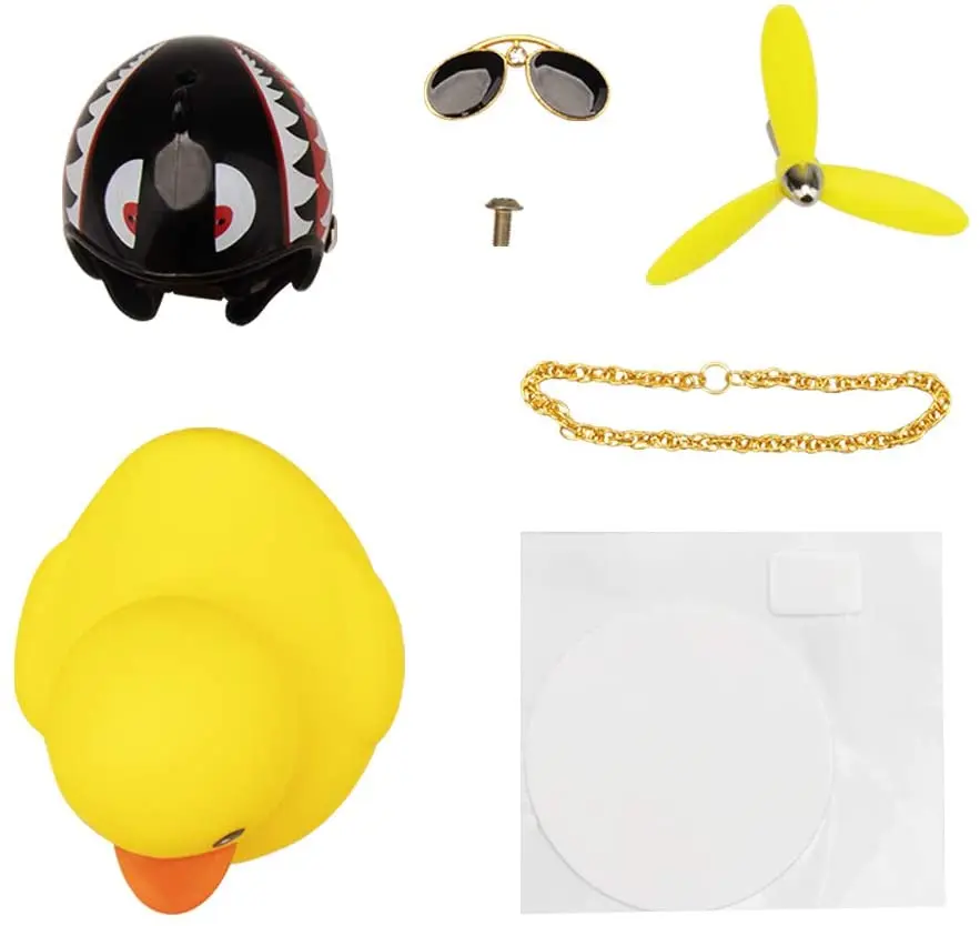 

1Pcs Cute Helmet Little Yellow Duck Car Ornaments Rubber Duck Car Dashboard Decorations Cool Glasses Duck with Propeller Helmet