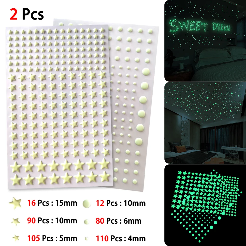 

202 pcs/set 3D Bubble Luminous Stars Dots Wall Sticker kids room bedroom home decoration decal Glow in the dark DIY Stickers