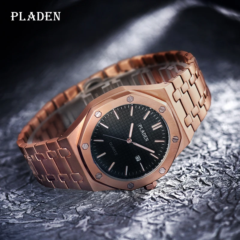 Men's Watches Top Brand PLADEN Fashion Black Dial Quartz Watch For Man Luxury Hight Quality 30M Waterproof Clock Dropshipping