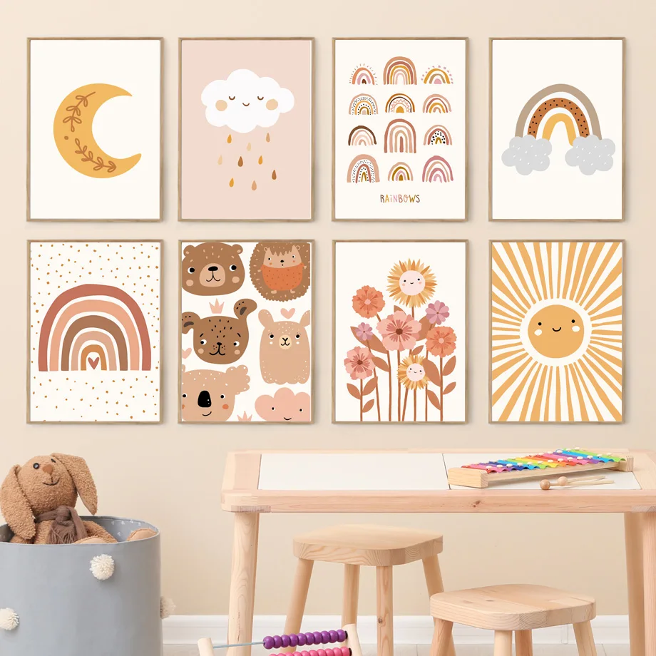 

Boho Rainbow Cloud Moon Sun Heart Nursery Wall Art Canvas Painting Nordic Posters And Prints Wall Pictures Baby Kids Room Decor