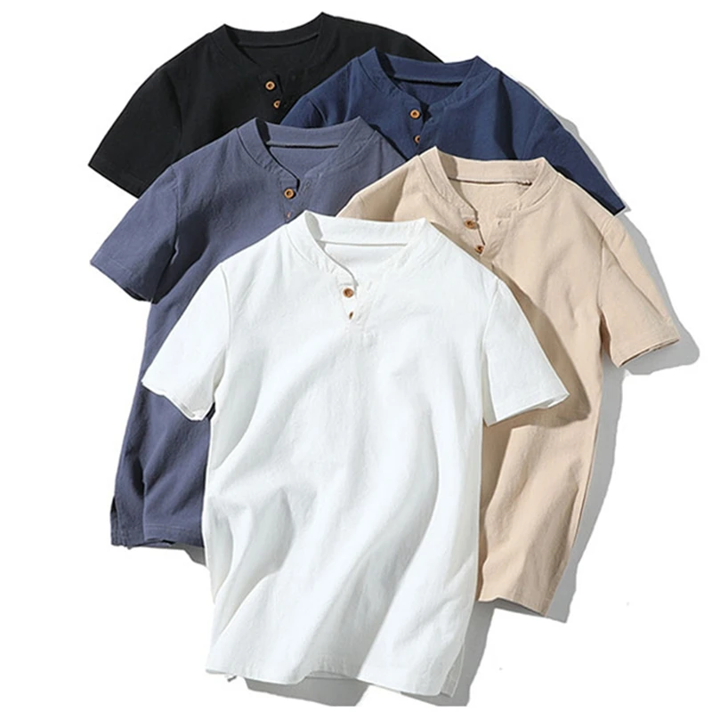 CYSINCOS мужская хлопковая льняная футболка 2019 летняя однотонная Повседневная