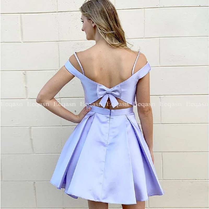 

Elegant Blue Cocktail Dress A line Off the Shoulder Wedding Party with Bow Formal Dress Cocktail Dresses 2020 Graduation
