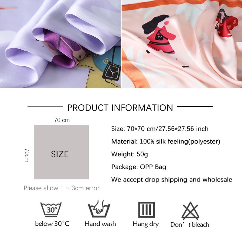 

Cotton Girl Print Silk Neck Scarf Women's Foulard Neckerchief Hair Band Lady Square Scarves Shawls and Wraps Bandana