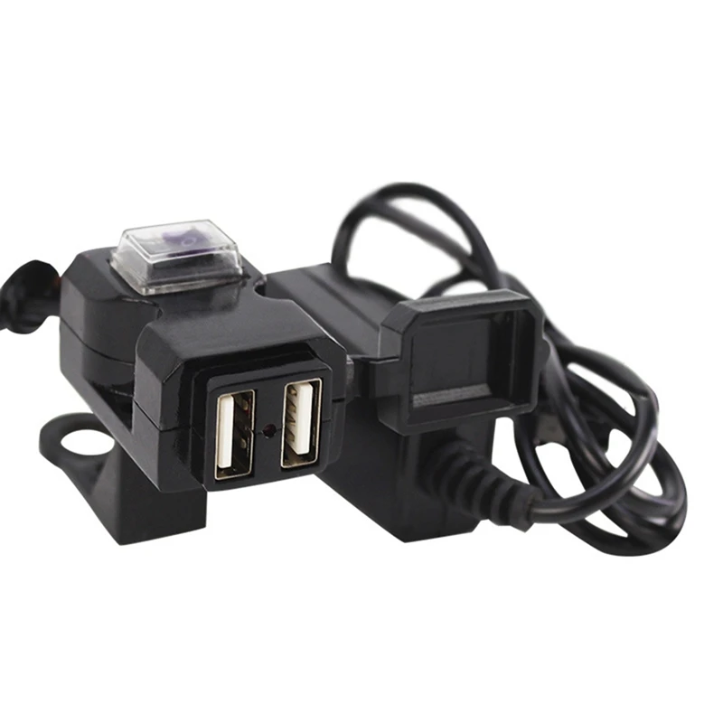 BK Universial Dual USB мотоцикл зарядное устройство на руль розетка переключатель и двойные крепления водоотталкивающий мотоциклетный аксессуар - Цвет: BK