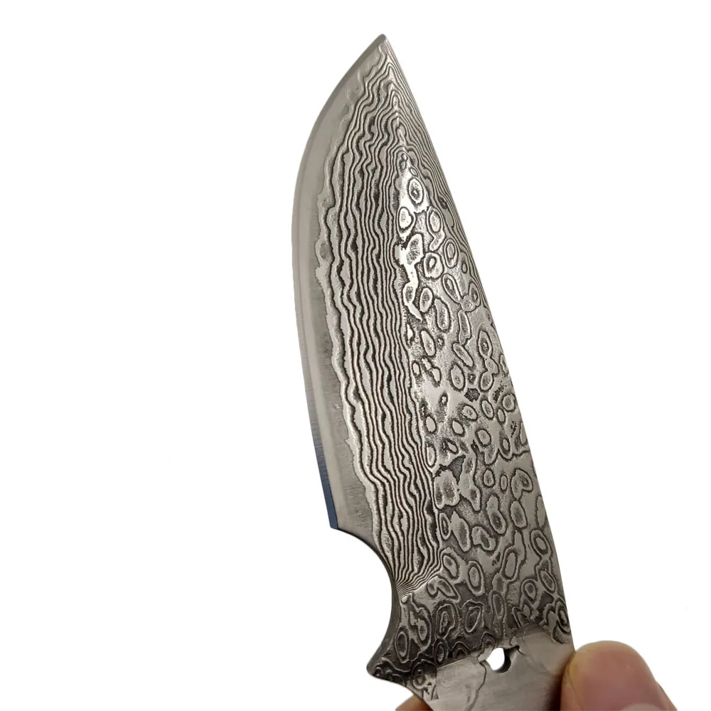 

Damascus Steel Blade VG10 Stainless Steel Handle DIY Semi-finished Product Edged Fixed Blade Knife Copper Umbrella Hole
