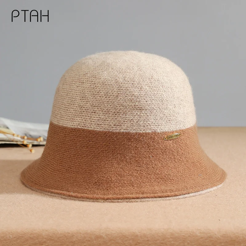 

[PTAH] Woolen Fedoras For Women British Style Vintage Church Hats Autumn Winter Warm Comfortable Soft Tweed Hats Knitted Beanies