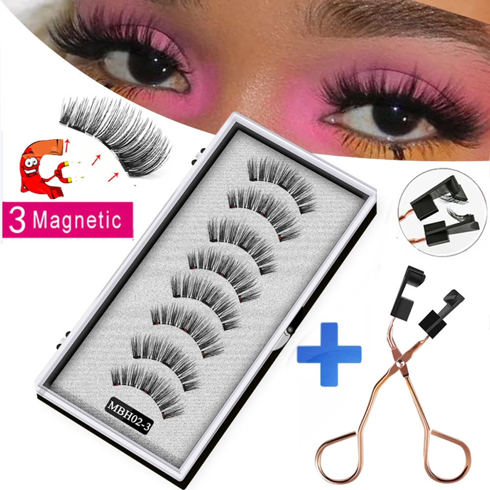 

MB 8PCS 3 magnets magnetic eyelashes reusable handmade 3D mink false eyelashes natural with magnetic lashes faux cils magnetiqu