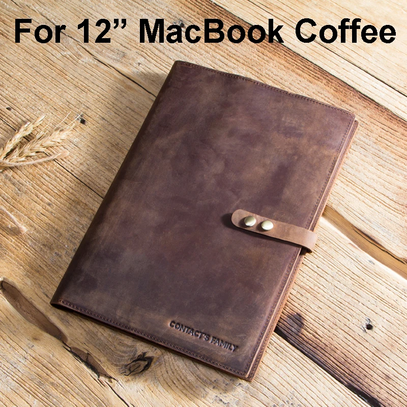 For MacBook 12 Coffe Luxury Retro Cow Leather Case Cover For iPad 9.7 5 6 Air 1 2 Mini MacBook Pro 9.7 10.5 11 10.2" Tablet Sleeve Pouch Notebook Bag - Color: For MacBook 12 Coffe