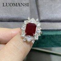 luomansi square natural ruby gemstone wedding engagement ring woman 100 s925 sterling silver high jewelry accessories