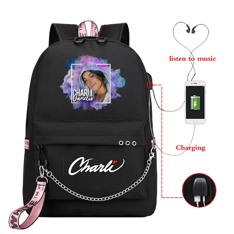 

Подростковый женский рюкзак Prince Charli Damelio, дорожные школьные ранцы для девочек, Мерч-рюкзак, женская сумка для ноутбука, дорожная сумка, рюкза...