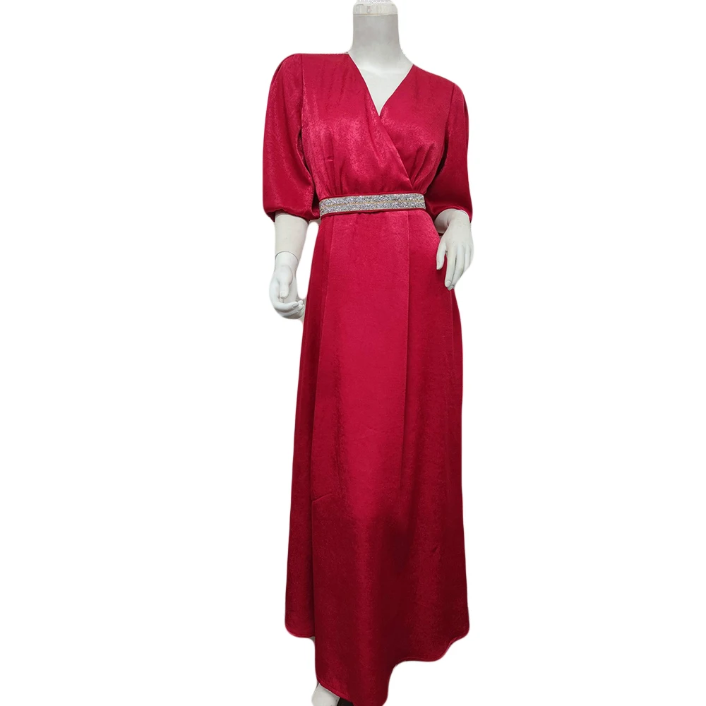 

Dubai Turkish Muslim Middle Eastern Abayas For Women Diamond Belt Puff Sleeve Dress Evening Party Kaftan Caftan Marocain Robe