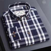 100 cotton mens shirt chest pocket oxford shirt plaid long sleeve mens shirts s 4xl business casual buttoned mens shirt