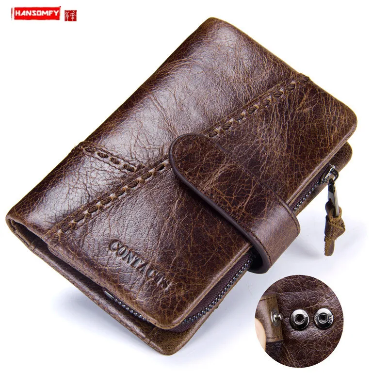 

Новый первый слой воловьей кожи мужской кошелек, мягкая кожа ретро держатель для карт короткие кошельки с застежкой маленькие кошельки