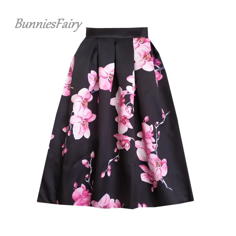 BunniesFairy, осень, 50 s, 60 s, Ретро стиль, для девушек, газетный принт, высокая талия, плиссированная, расклешенная юбка миди, Saia Longa Plissada - Цвет: 05