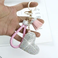 fashion key chain women luxury jewelry rhinestone pu sparking key rings holder bag pendant decoration tassel kis like girl gift